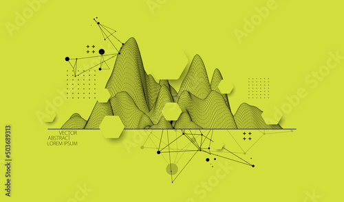 Trendy abstract wireframe background. Modern science or technology art elements. Surface illustration. Vector.