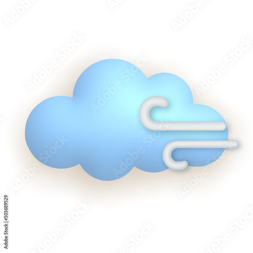 Cloud and wind. Cute weather realistic icon. 3d cartoon.