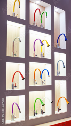 Modern water faucets in store