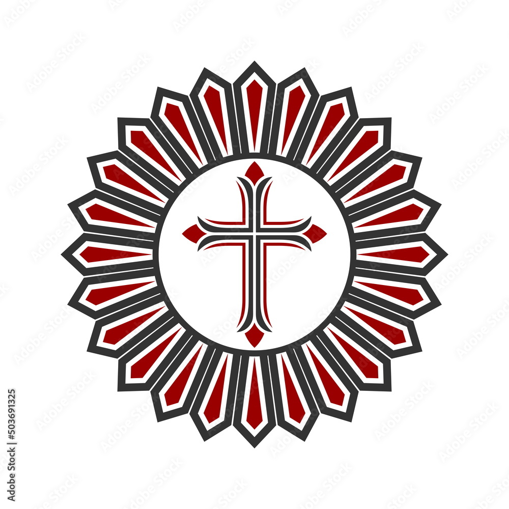Christian symbol. Vector logo. Cross of Jesus Christ and all-round radiance Christian symbol. Vector logo. Cross of Jesus Christ and all-round radiance