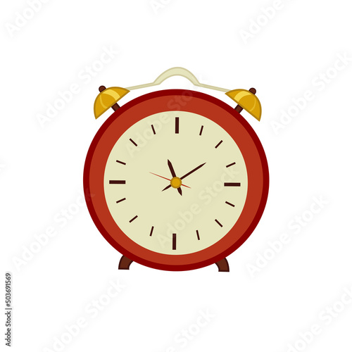 Illustration alarm clock on white background. Vector silhouette of retro clock, wake up device in the morning in flat style.