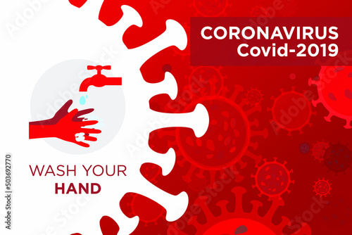 Vector design of COVID-19 Prevention wash your hands sign with white and red background