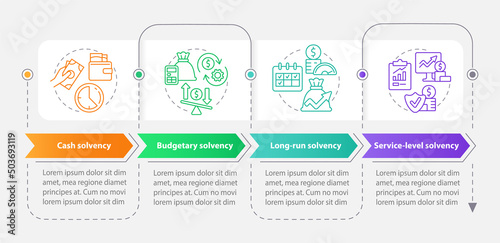 Budget balance rectangle infographic template. Expenditures. Data visualization with 4 steps. Process timeline info chart. Workflow layout with line icons. Myriad Pro-Bold, Regular fonts used