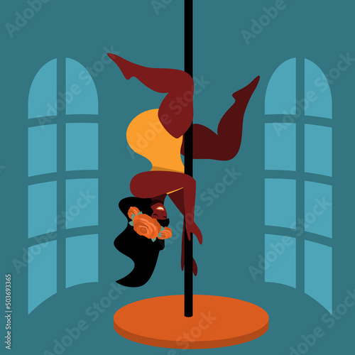 Сute plus size pole girl. flat vector illustration.