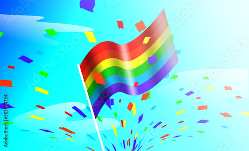 Waving colorful LGBTQ flag vector isolated on a green background
