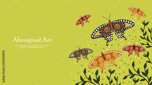 Aboriginal banner background with butterfly
