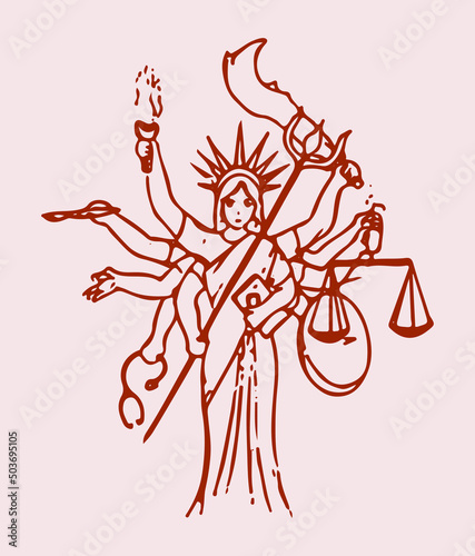 Slika na platnu Vector illustration of the goddess Durga