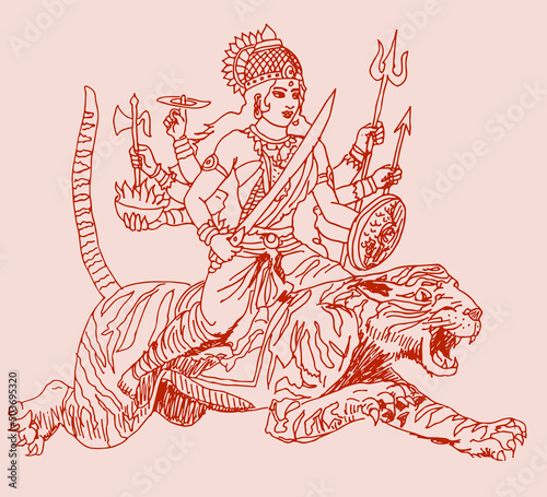 Wallpaper Mural Vector illustration of the goddess Durga