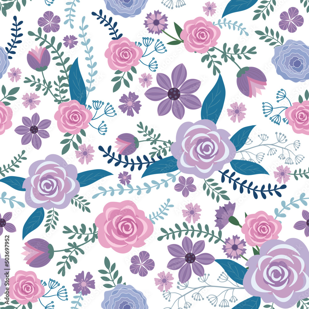 seamless pattern, vector image of flowers and leaves. elegant pastel colors seamless pattern, vector image of flowers and leaves. elegant pastel colors