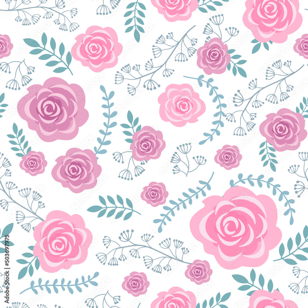 seamless pattern, vector image of flowers and leaves. elegant pastel colors 