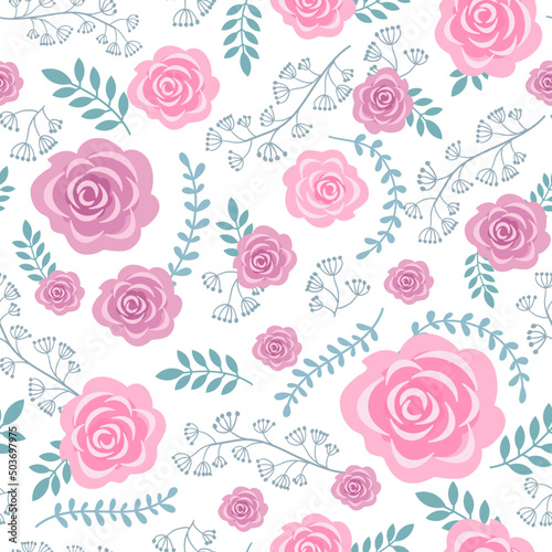 seamless pattern, vector image of flowers and leaves. elegant pastel colors  © Екатерина Столяренко