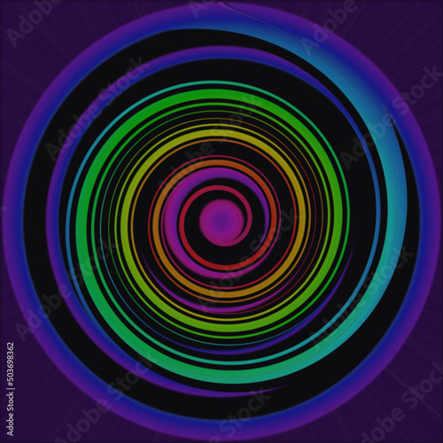 Rainbow colored spirals on black