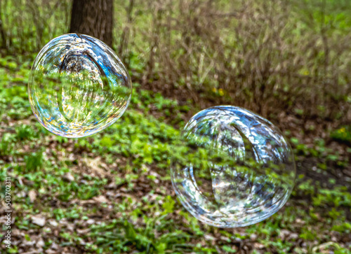 Soap bubbles on the background of nature