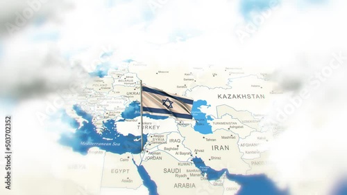 Israel Map And Flag With Clouds