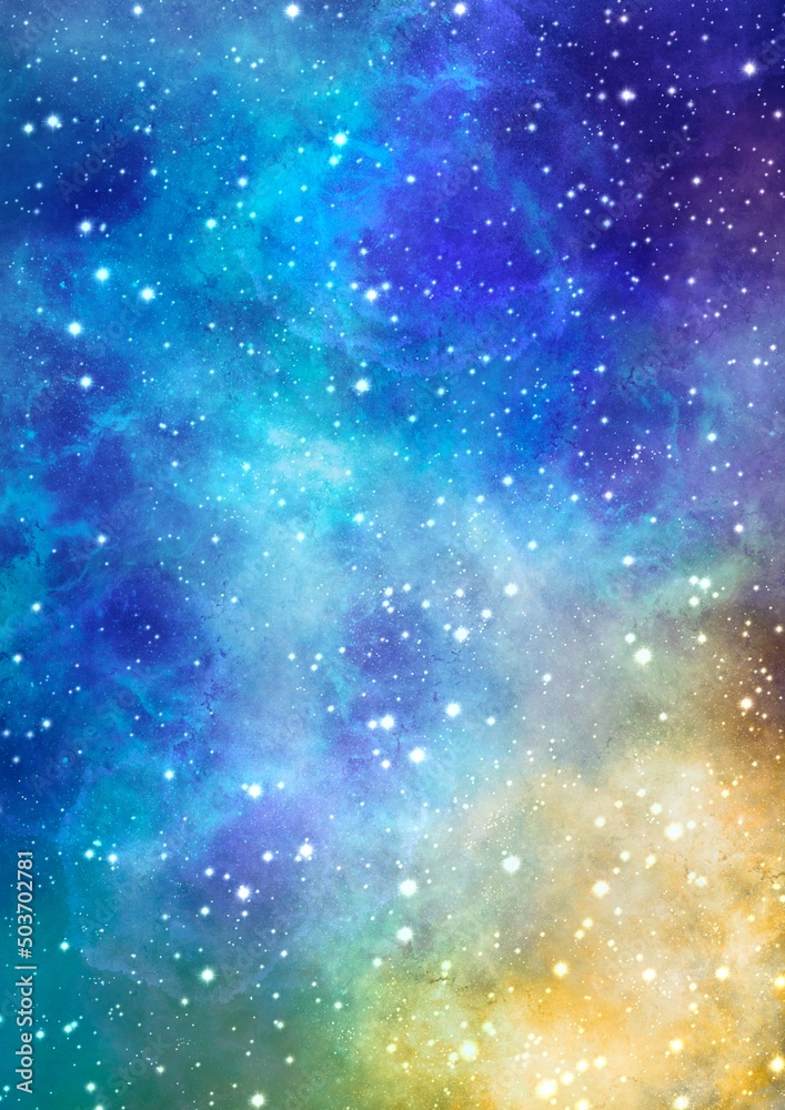 Fototapeta premium 縦長ポスターに使える 鮮やかな宇宙 星空のイラスト背景素材 レインボーグラデーション 
