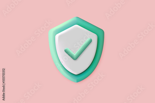 3d security safe icon. 3D shield protection icon with check for online payment on blue sky background concept. user account for 3d security with payment protection on isolated pastel background