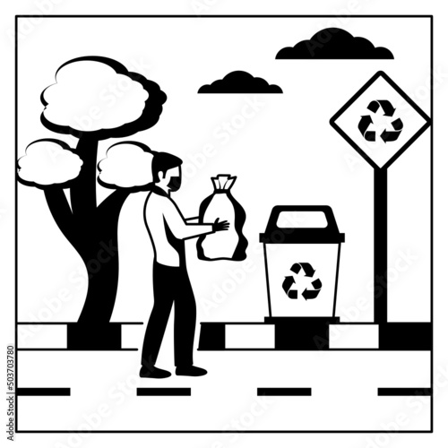 Man Who Removes Trash Is A Dump In The Streets Concept, Sanitation worker vector icon design, Industrial cleaning service symbol, office and street caretaker Sign, maintenance appliance and equipment