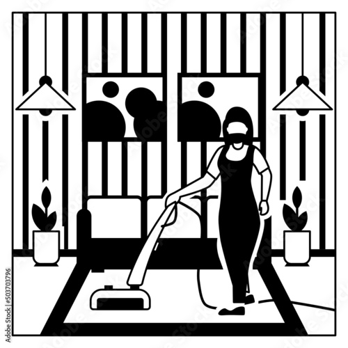 Housekeeping worker with Electric Floor Shine Concept vector icon design, Industrial cleaning service symbol, office and street caretaker Sign, maintenance appliance and equipment stock illustration