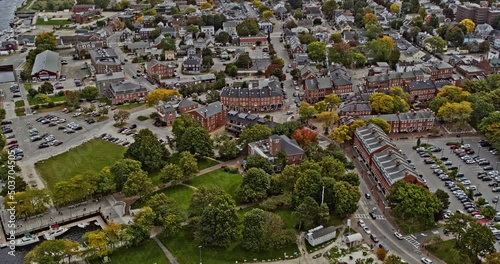 Newburyport Massachusetts Aerial v3 panoramic birds eye view drone flyover and around downtown capturing historic townscape and merrimack river - Shot with Inspire 2, X7 camera - October 2021 photo