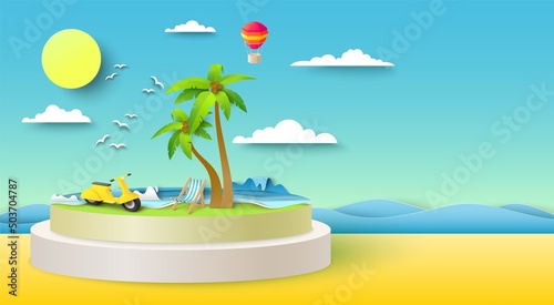 Fototapeta Naklejka Na Ścianę i Meble -  Summer sea beach vector travel paper art poster