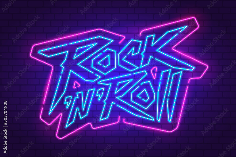 Rock n Roll Neon light Sign editable vector template. Neon banner design  for Rock music, Light sign, Bright Night Advertising, Design Elements for  Rock music festival Stock Vector | Adobe Stock