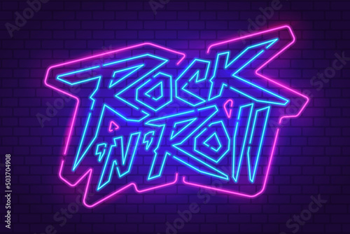 Rock n Roll Neon light Sign editable vector template. Neon banner design for Rock music, Light sign, Bright Night Advertising, Design Elements for Rock music festival