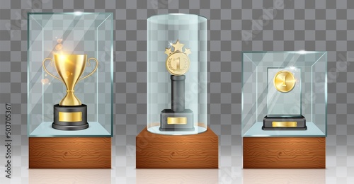 Glass trophy awards mockup crystal prize showcase