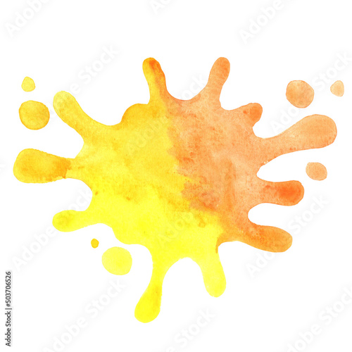Orange and yellow color water splash watercolor banner illustration for decoration on summer and hot weather concept.