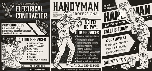 Handyman service advertising banners set