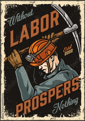 Colorful vintage poster with miner