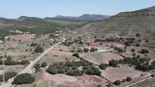 Aerial views from Mora de Rubielos, Teruel, Aragón, Spain. Drone views from the road and the countryside.