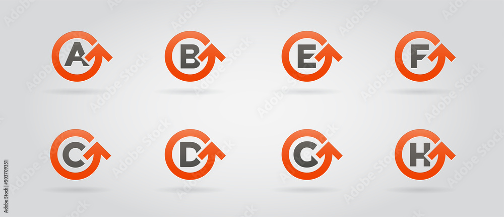 Set of 8 Circle Arrow Logo Icon Design with Letter. Template Element in ...