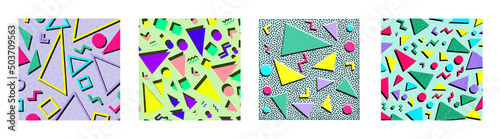 Set of Retro vintage 80s or 90s fashion style abstract pattern background. Good for textile fabric design, wrapping paper and website wallpapers.