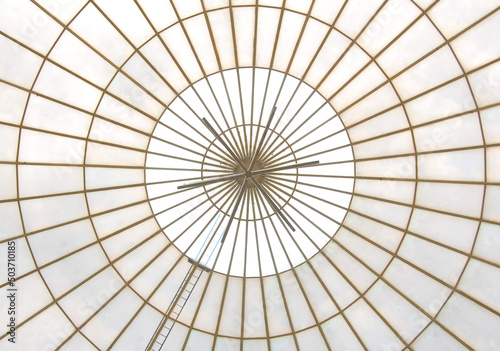 Fotobehang Closeup of a round glass roof inside of a building
