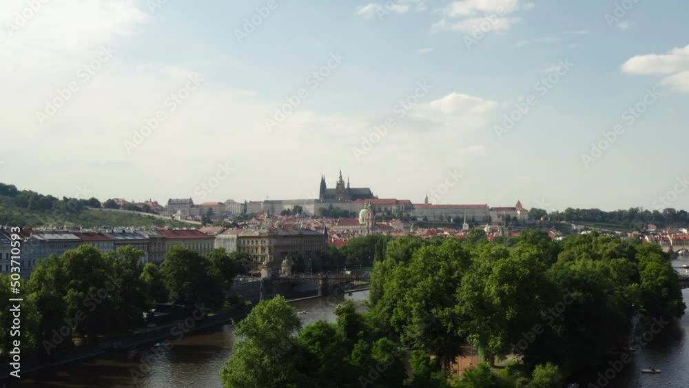 Prague castle panorama above Vltava river and city center, drone shot. Prague castle panorama above Vltava river and city center, drone shot.