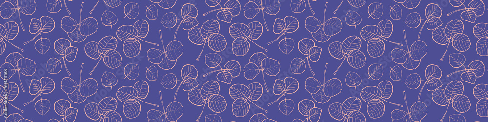 Seamless pattern with hand drawn clover leaves. Vector illustration.