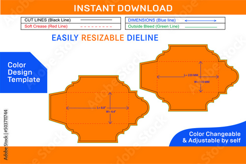 Envelope DL size 4.4x8.8 inch and 220x110 mm dieline template Color Design Template