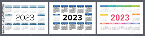 Vector calendar 2023 set. Landscape design. English horizontal wall or pocket calender template