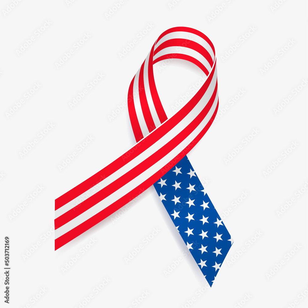 Obraz premium USA flag ribbon. Independence and Memorial Day. Patriotic and solidarity symbol. Isolated on white background. Vector illustration