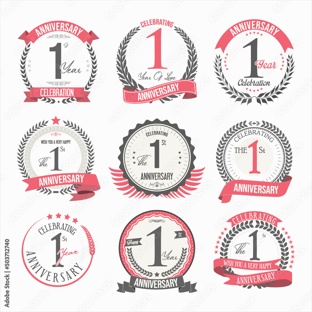 Obraz premium Collection of anniversary badges and labels retro design 