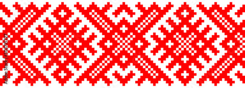 vector seamless pixel ethnic national slavic pattern isolated on white background. traditional ornament of Ukrainian and Belarusian embroidery - vyshyvanka.useful for print, wallpaper, textile, fabric photo