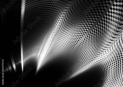 Unpredictable geometric abstract pattern. Metal contours on a dark background