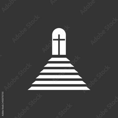 Christian illustration. Church logo. Stairs leading to the cross of Christ.