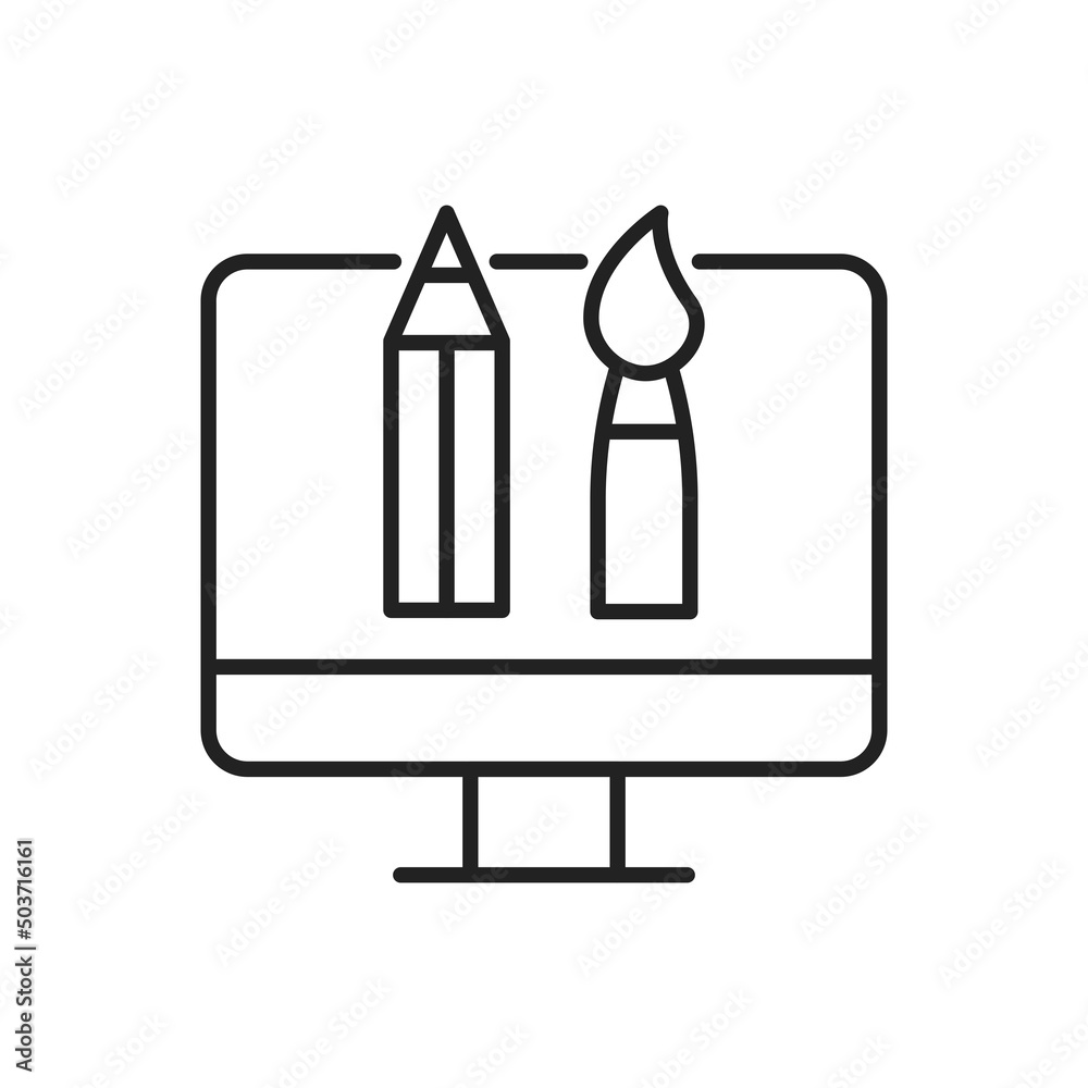 Pencil and brush in graphic design icon. High quality black vector illustration..
