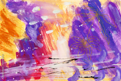 violet and orange abstract watercolor painting background
