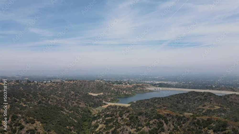 Encino Reservoir, San Fernando Valley Aerial drone shot Encino Reservoir, San Fernando Valley Aerial drone shot