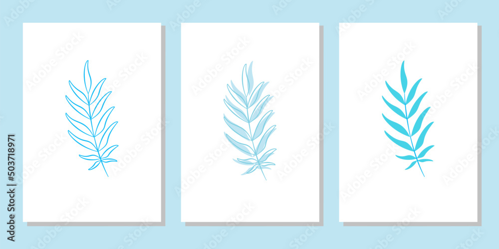Fototapeta premium Vector botanical wall arts, with leaves. Minimalistic and natural. Leaves and line arts design.
