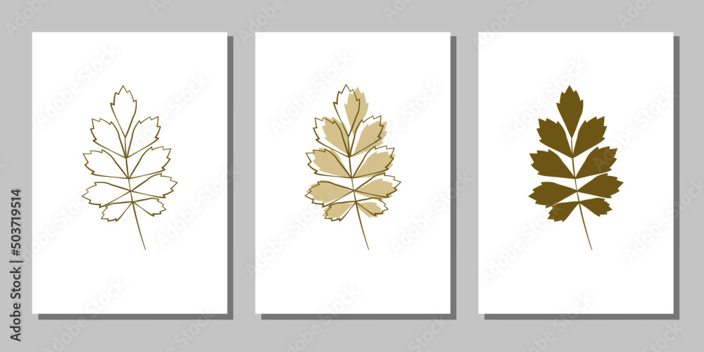 Vector botanical wall arts, with leaves. Minimalistic and natural. Leaves and line arts design.