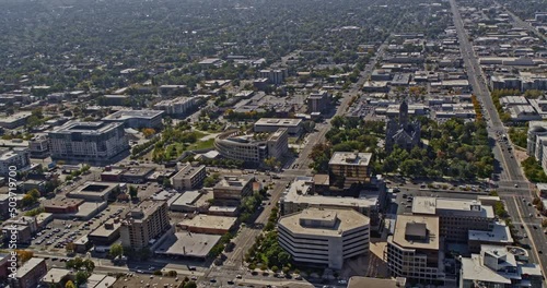 Salt Lake City Utah Aerial v51 birds eye view fly around downtown capturing historic county building at washington square park and public library - Shot with Inspire 2, X7 camera - October 2021 photo