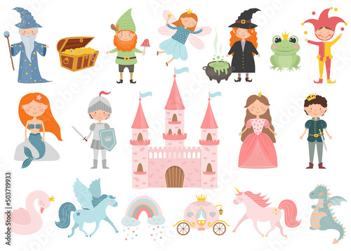 Fotobehang Set of cartoon fairy tale characters